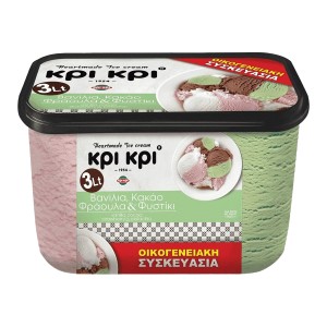 Κρι Κρι Heartmade Παγωτό Βανίλια Κακάο Φράουλα Φυστίκι 1500 gr 3 lt
