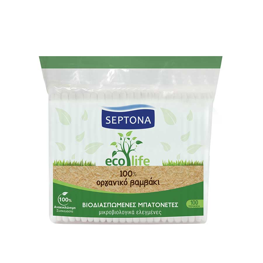 Septona Eco Life Μπατονέτες 100% Cotton Βιοδιασπώμενες 100τεμ.