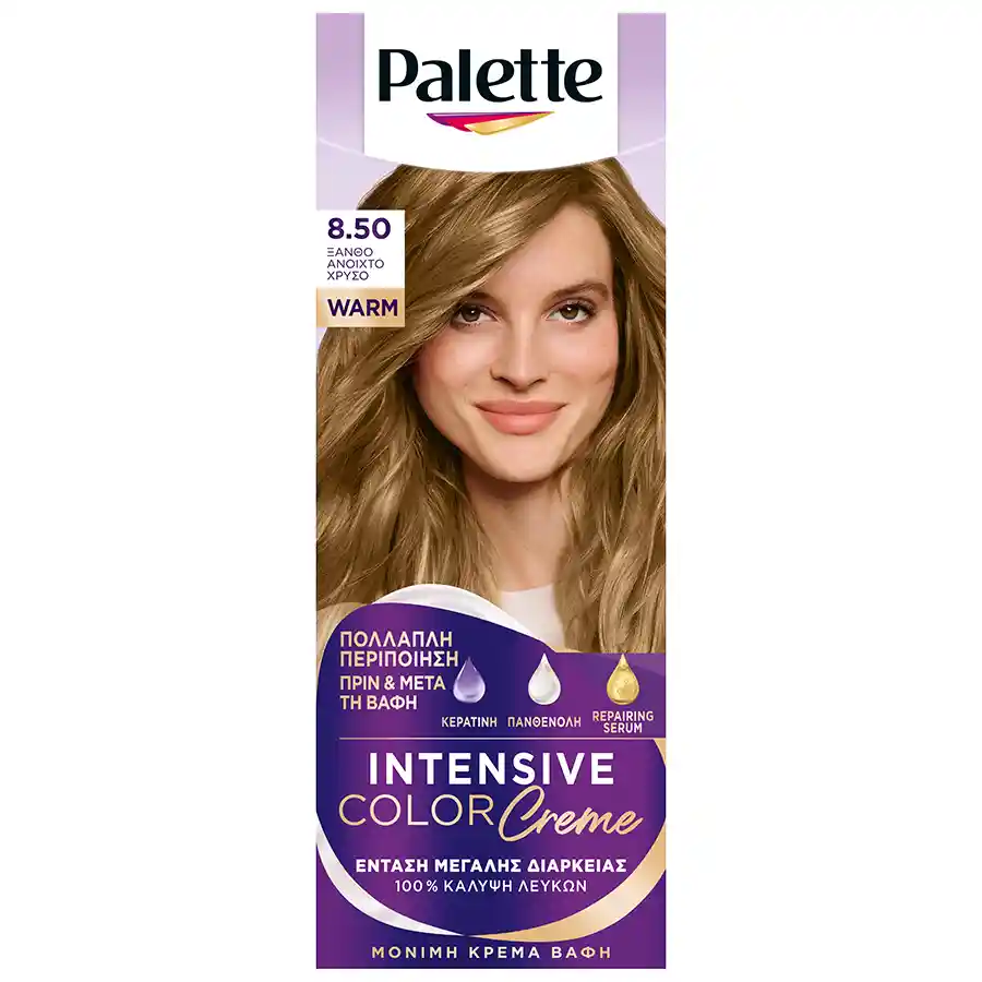 Schwarzkopf Palette Intensive Color Creme Βαφή Μαλλιών No8.50 Ξανθό Ανοιχτό Χρυσό