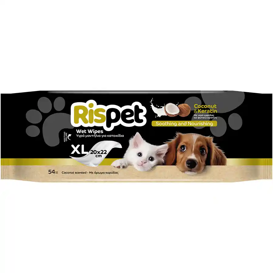 Rispet Υγρά Μαντηλάκια Coconut & Keratin Για Κατοικίδια 54τεμ.