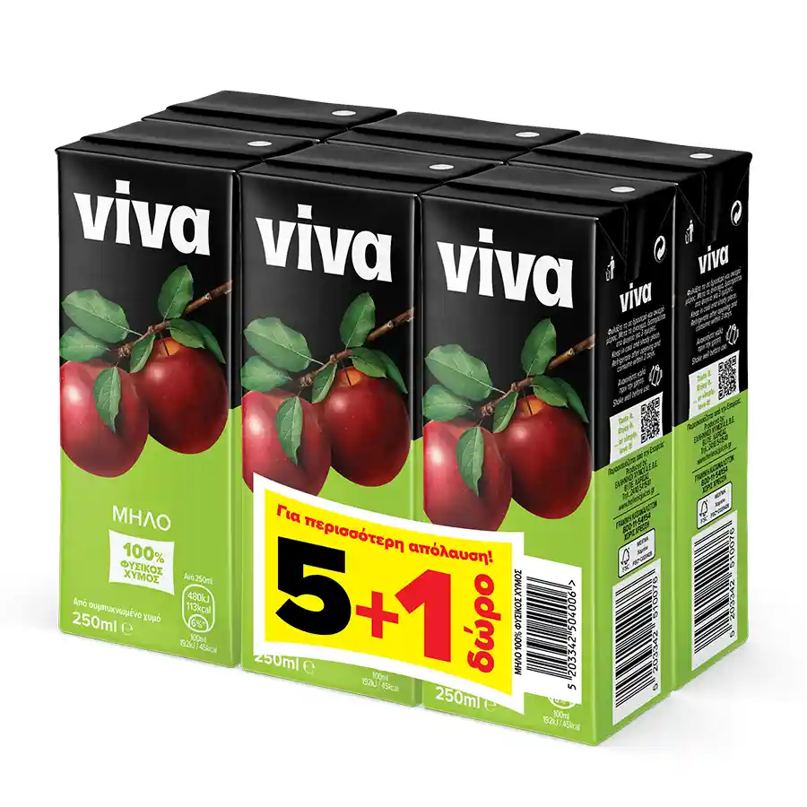 Viva Φυσικός Χυμός 100% Μήλο 250ml. 5+1Δώρο