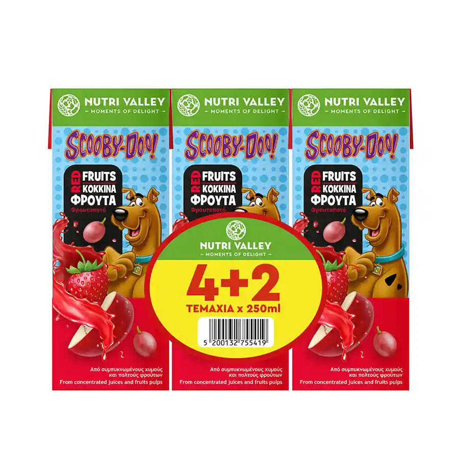 Nutri Valley Χυμός Scooby Doo Κόκκινα Φρούτα 250ml. 4+2 Δώρο