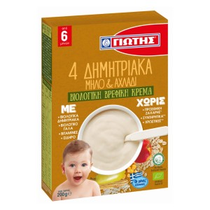 Γιώτης Βρεφική Κρέμα Με 4 Δημητριακά Μήλο & Αχλάδι 6+ Μηνών Βιολογική 200 gr