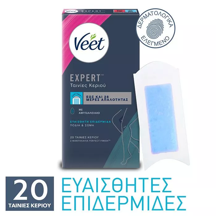VEET Ταινίες Αποτρίχωσης Expert για Σώμα και Πόδια Κρύο Κερί για Ευαίσθητες Επιδερμίδες 20τμχ.