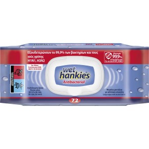 Wet Hankies Υγρομάντηλα Antibacterial 72 Τεμάχια
