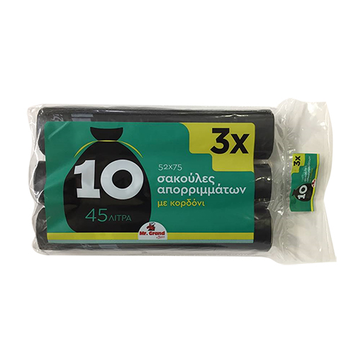 MrGrand Σακούλες Απορριμμάτων Μαύρες Με Κορδόνι 52x75cm. 3x10τεμ.