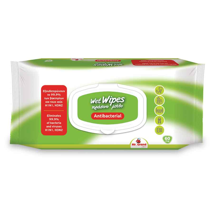 MrGrand Υγρά Μαντηλάκια Αντιβακτηριδιακά Green Apple 60τεμ.