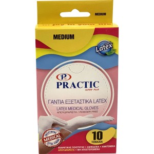 Practic Γάντια Μιας Χρήσης Latex Medium Χωρίς Πούδρα 10 Τεμάχια