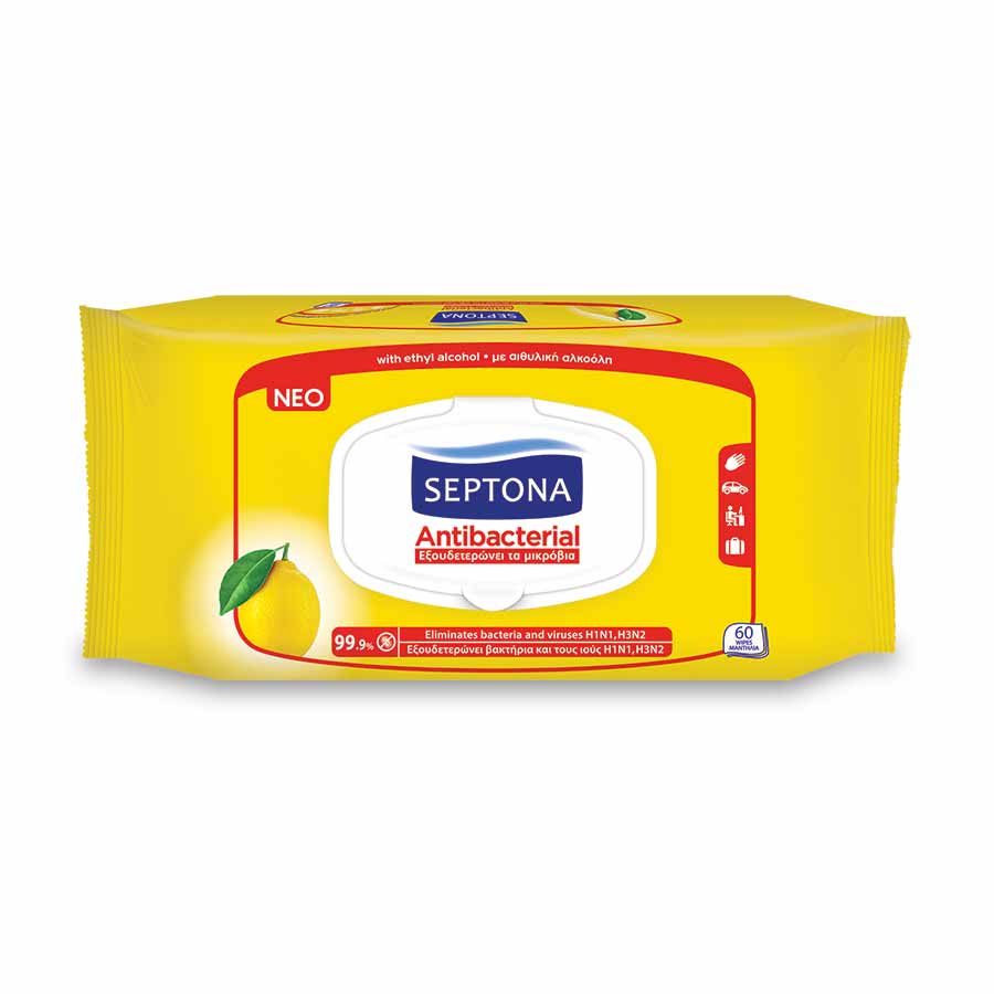 Septona Refresh Υγρά Αντιβακτηριδιακά Μαντηλάκια Λεμόνι 60τεμ.