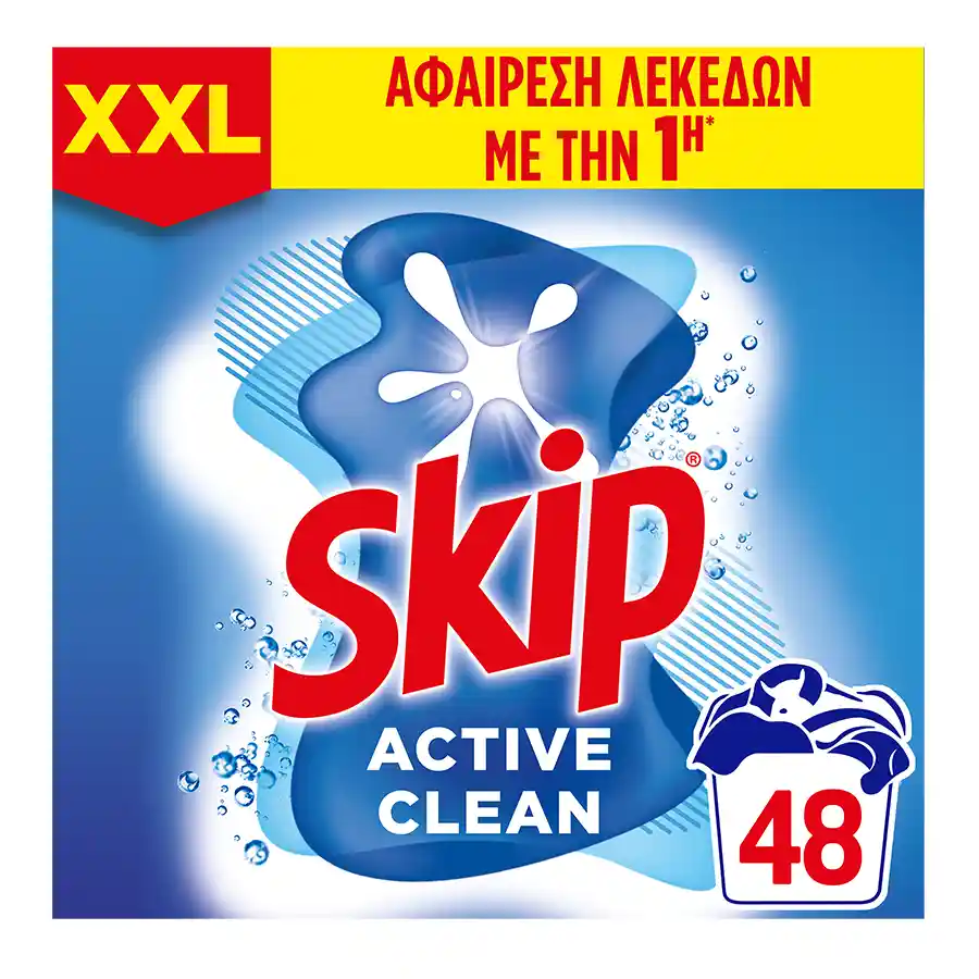 Skip Απορρυπαντικό Πλυντηρίου Ρούχων Σκόνη Active Clean 48mez. 3,12kg.