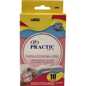 Practic Γάντια Μιας Χρήσης Latex Large Χωρίς Πούδρα 10 Τεμάχια