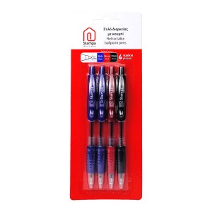 Στυλό Διαρκείας Με Κουμπί Λεπτή Μύτη (0.7mm) 4 Τεμάχια